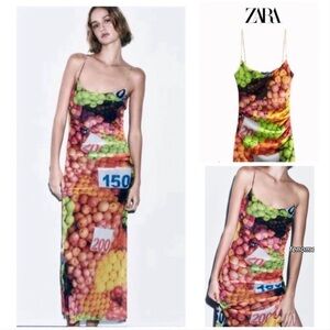 Zara mesh fruit dress ruching size small